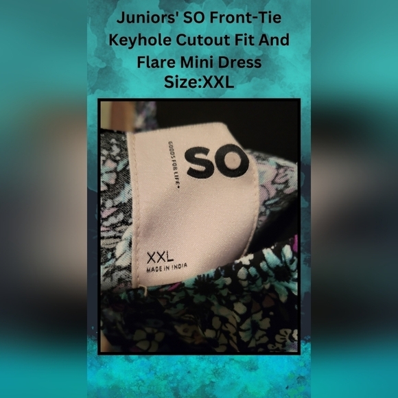 Juniors' SO Front-Tie Keyhole Cutout Fit & Flare Floral Mini Dress - Size XXL - Picture 10 of 11